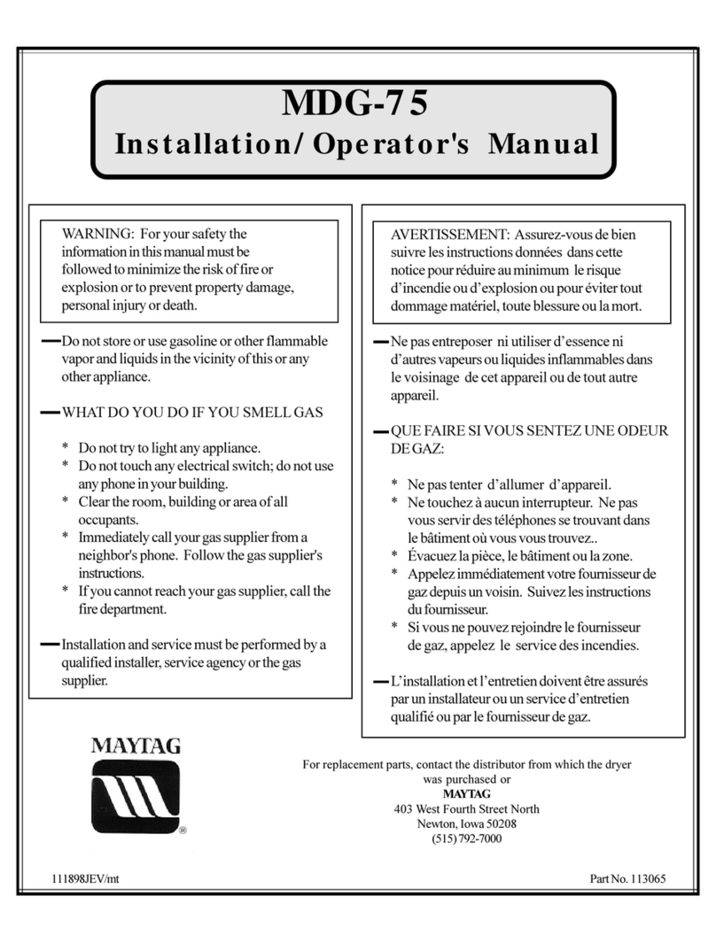 Maytag MDG-75 Installation & operator's manual