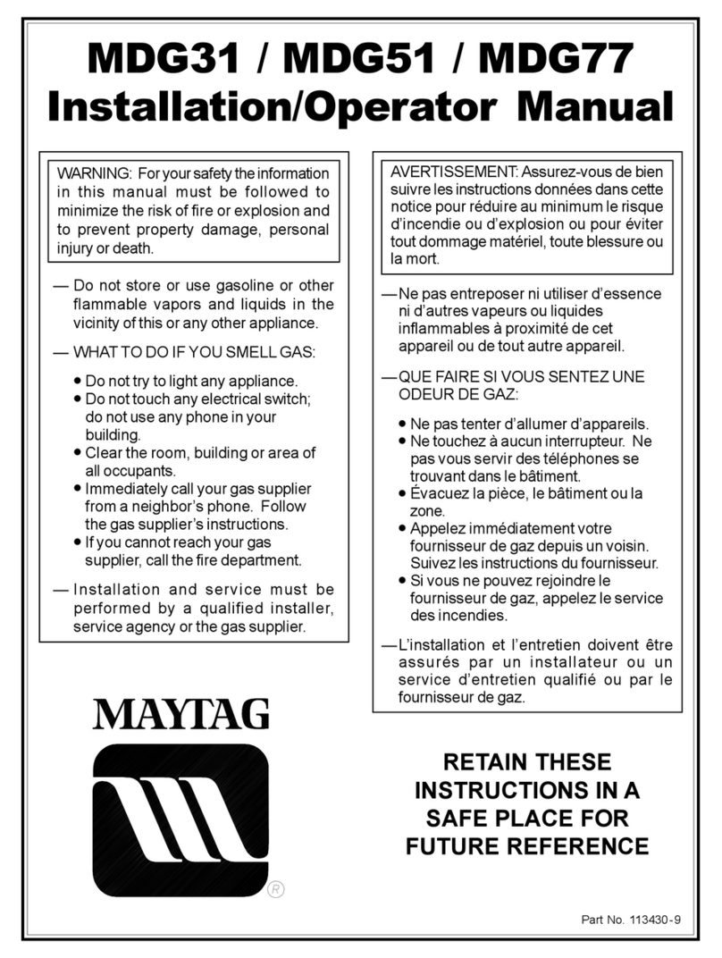 Maytag MDG31 Installation & operator's manual