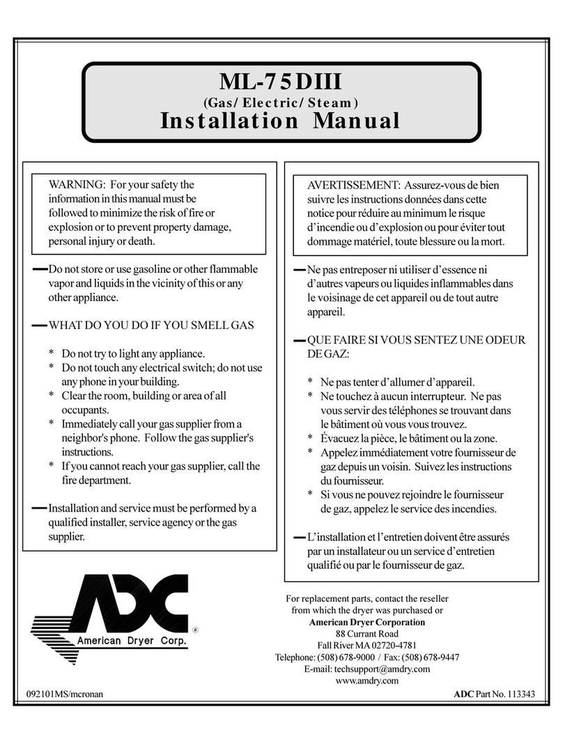 American Dryer Corp. ML-75DIII installation manual