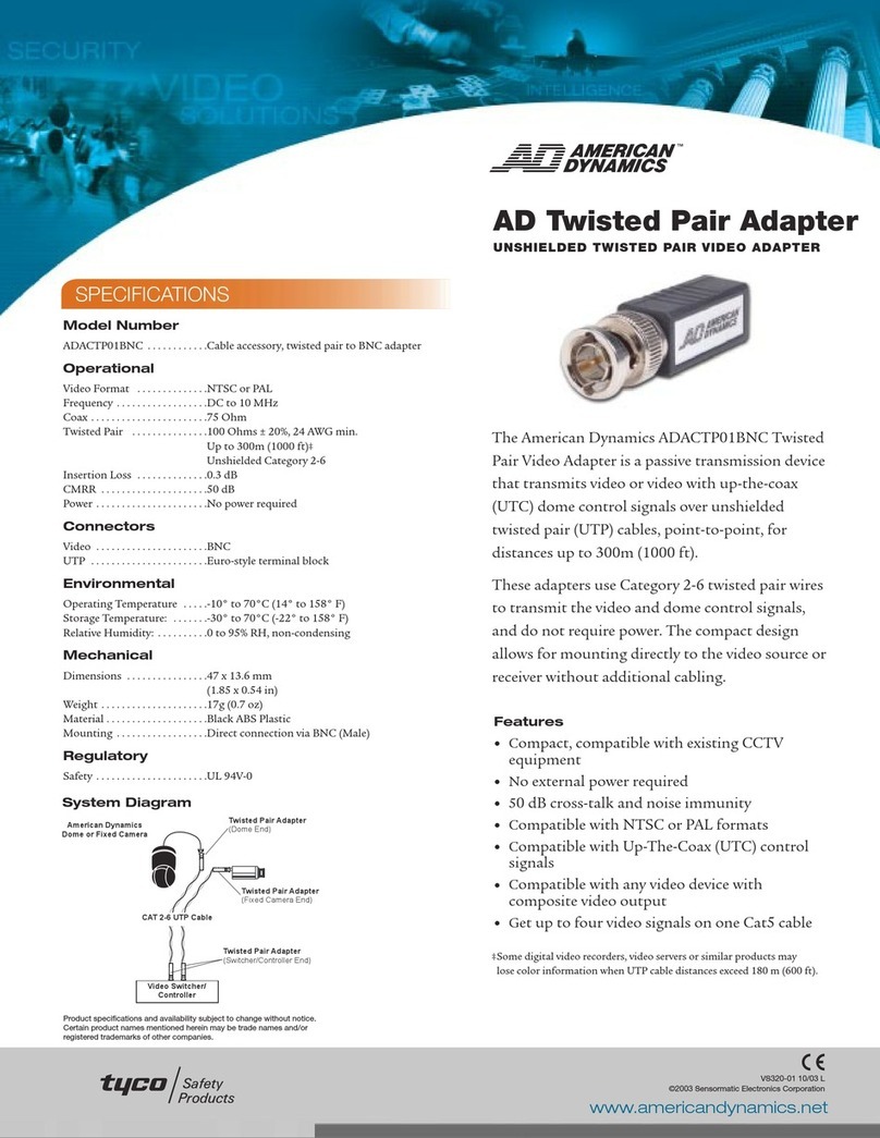 American Dynamics Tyco ADACTP01BNC Specifications