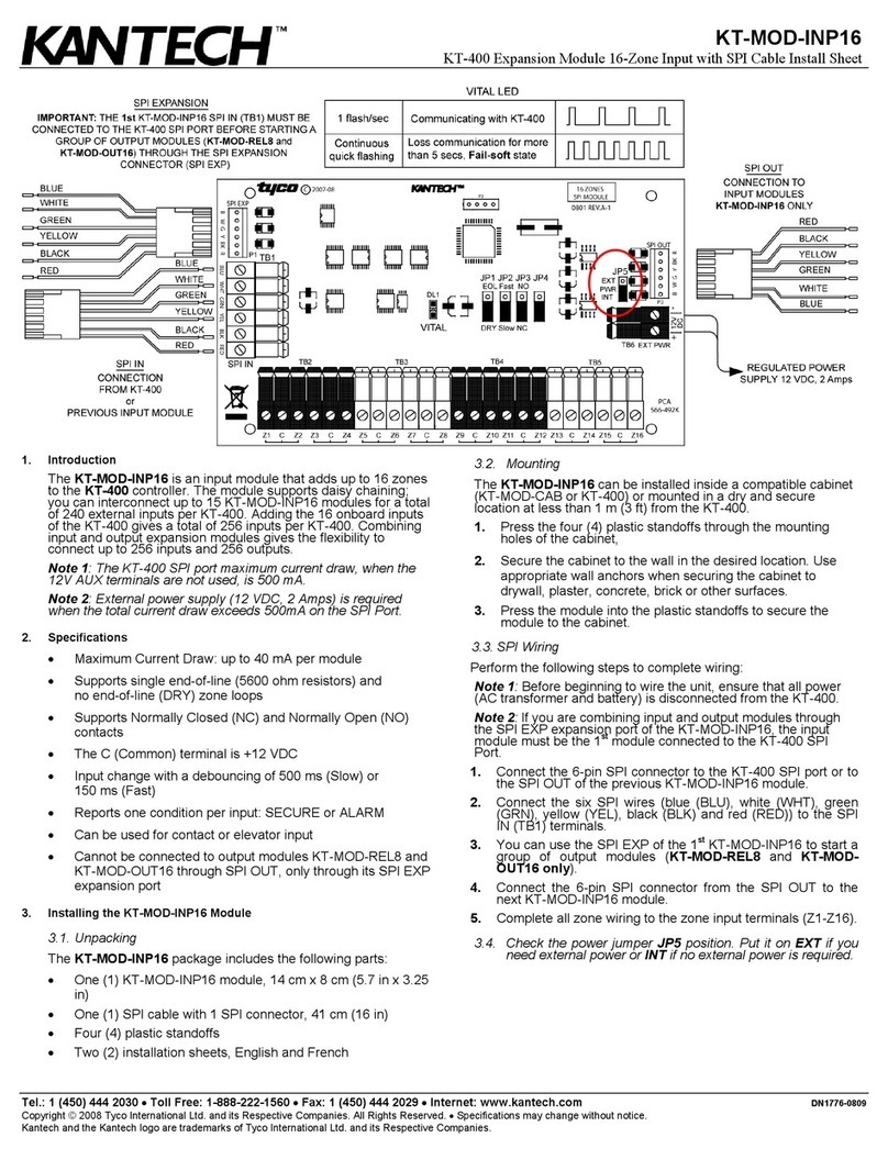 Kantech KT-400 Expansion Module KT-MOD-INP16 product manual Kantech KT-400 Expansion Module KT-MOD-INP16 product manual