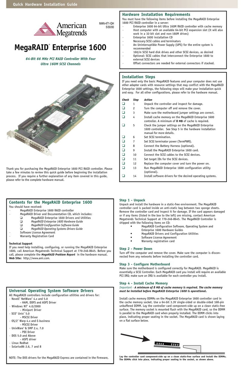 American Megatrends MegaRAID Enterprise 1600 quick hardware installation guide American Megatrends MegaRAID Enterprise 1600 quick hardware installation guide