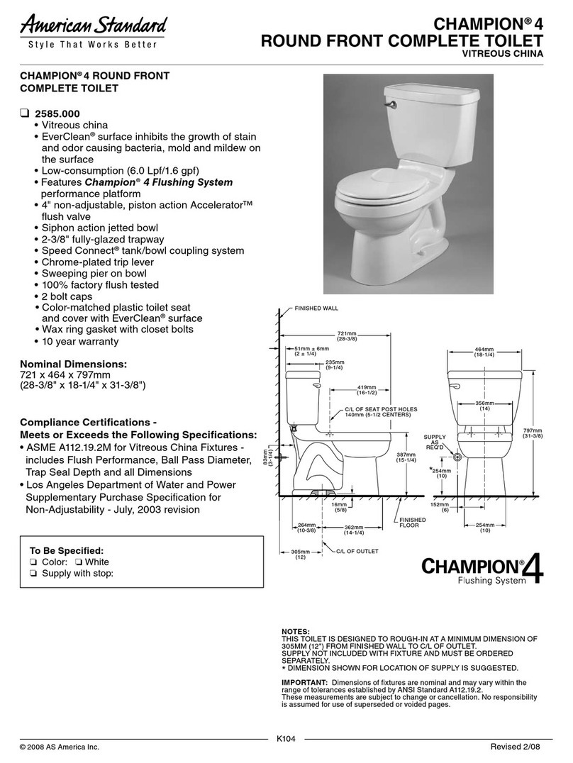 American Standard Champion 4 Round Front Complete Toilet... User manual American Standard Champion 4 Round Front Complete Toilet... User manual