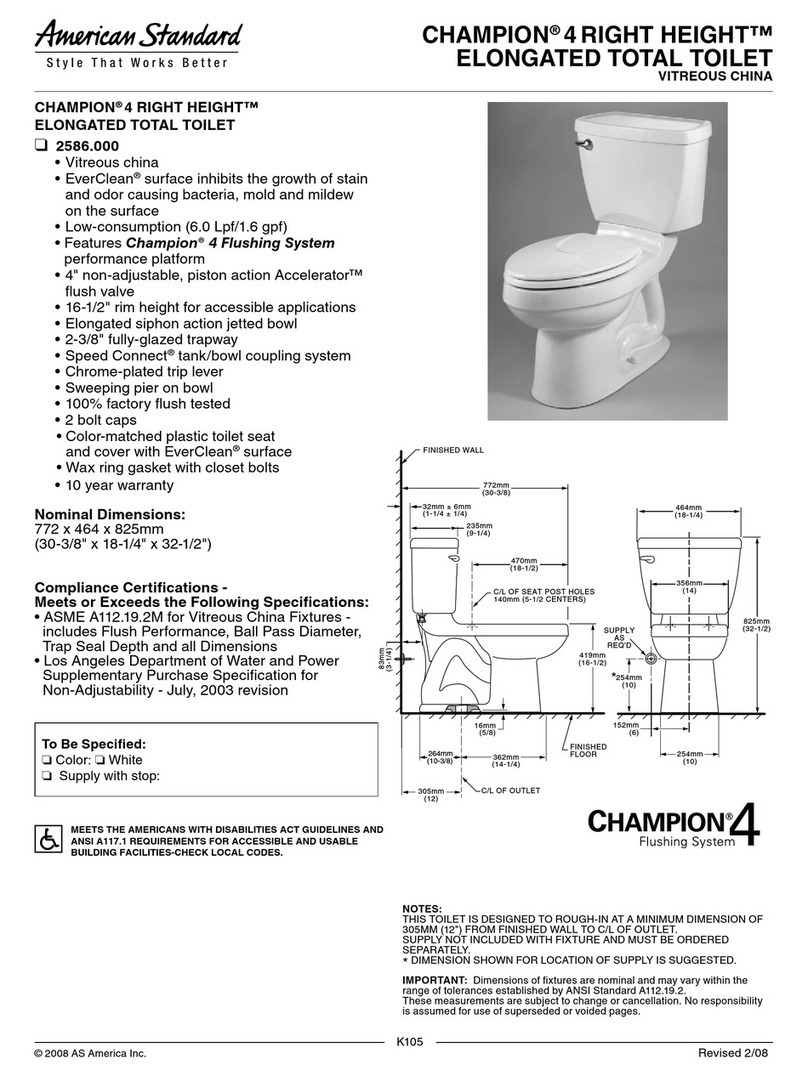 American Standard Champion 4 Right Height Elongated Total Toilet... User manual