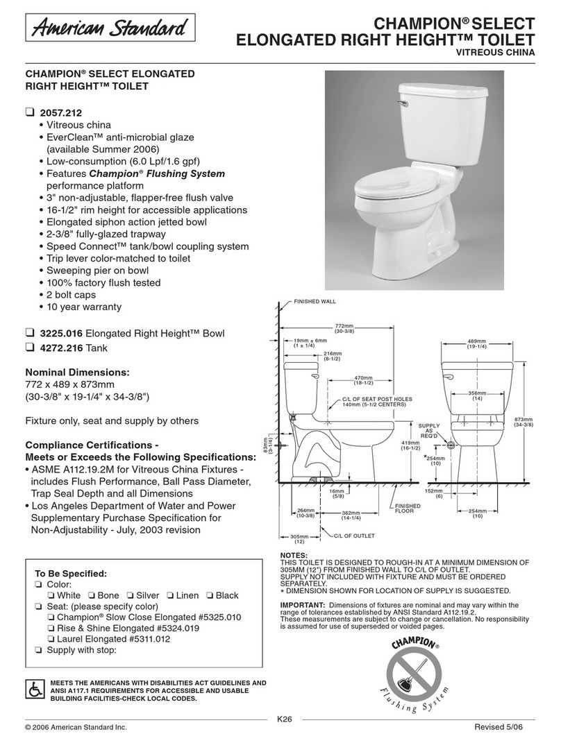 American Standard Champion Select Elongated Right Height Toilet... Specification sheet