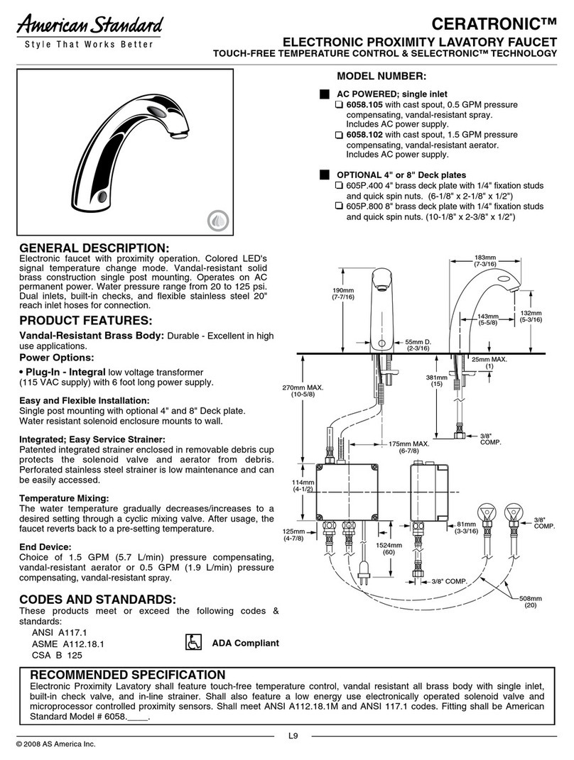 American Standard Ceratronic 6058.102 Specification sheet American Standard Ceratronic 6058.102 Specification sheet