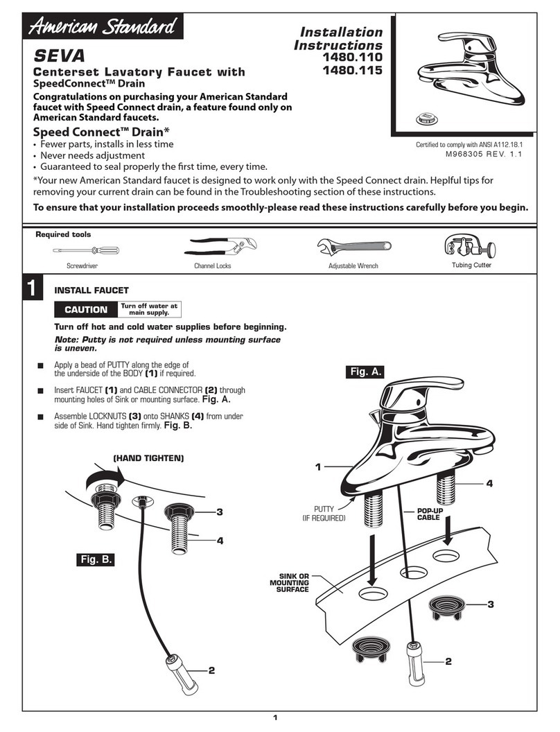 American Standard Centerset Lavatory Faucet with SpeedConnect Drain... installation instructions American Standard Centerset Lavatory Faucet with SpeedConnect Drain... installation instructions