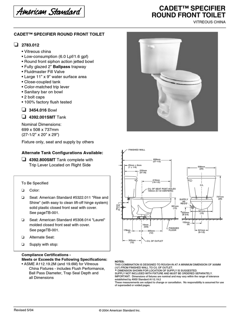 American Standard Cadet Specifier Round Front Toilet 2783.012 Features & dimensions