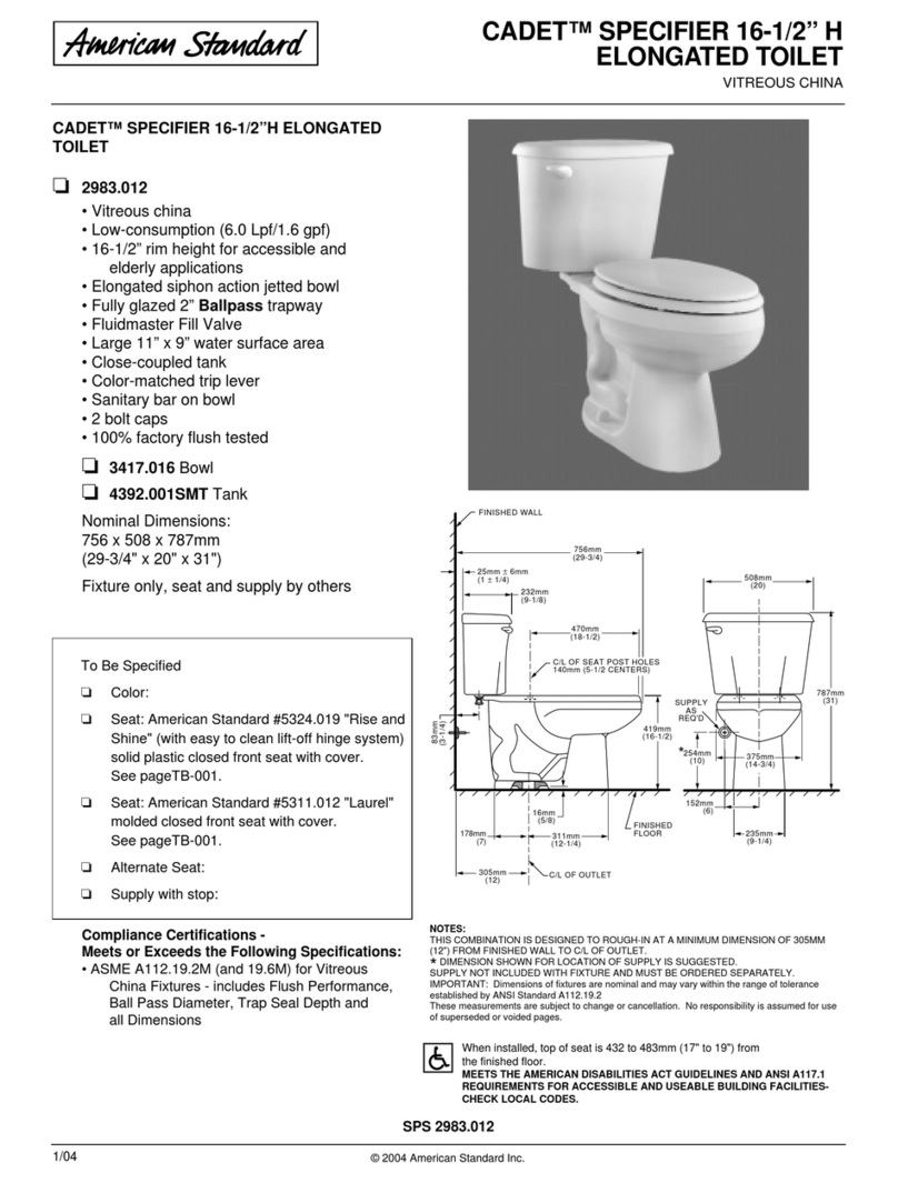 American Standard Cadet Specifier 2983.012 Operating and safety instructions