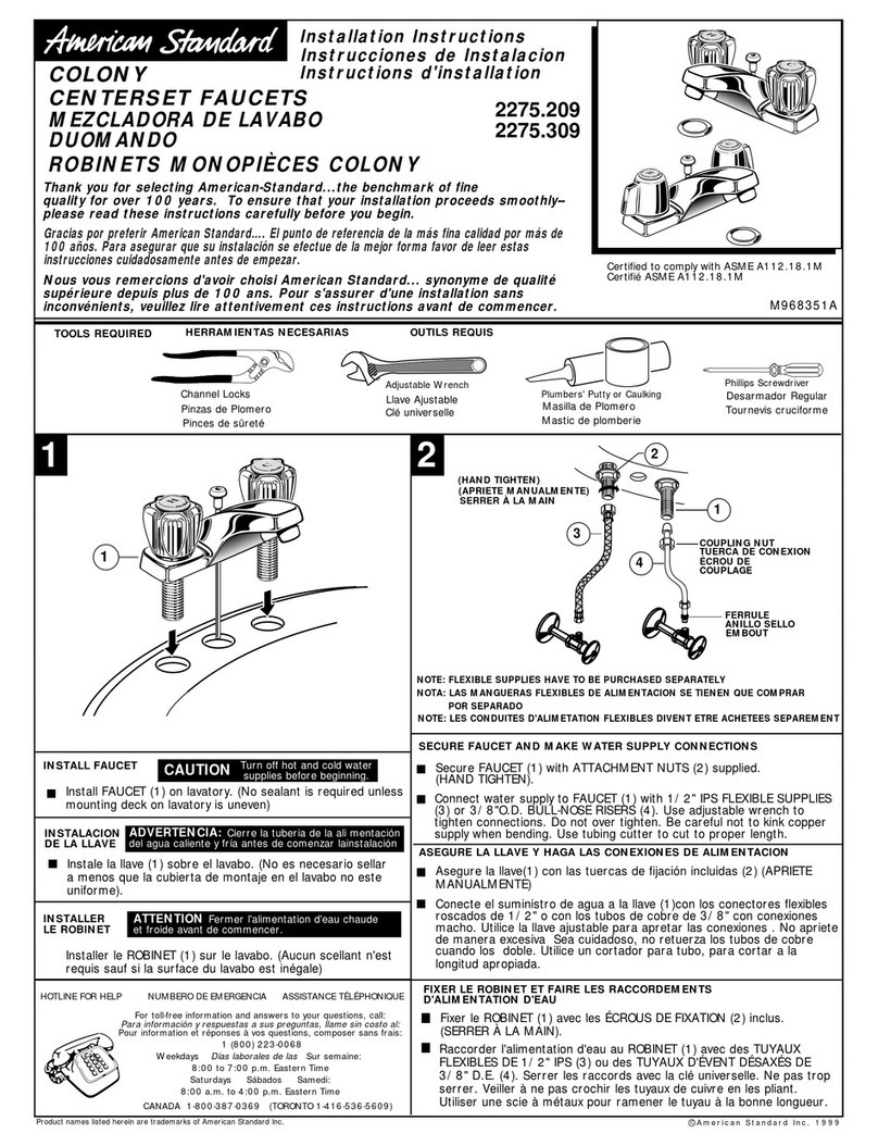 American Standard Colony Centerset Faucets 2275.309 User manual