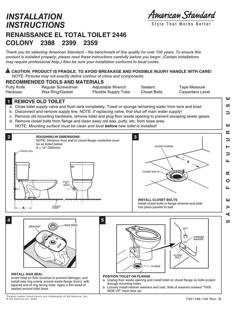 American Standard Colony 1.6 G.P.F. Toilet 2359 installation instructions American Standard Colony 1.6 G.P.F. Toilet 2359 installation instructions