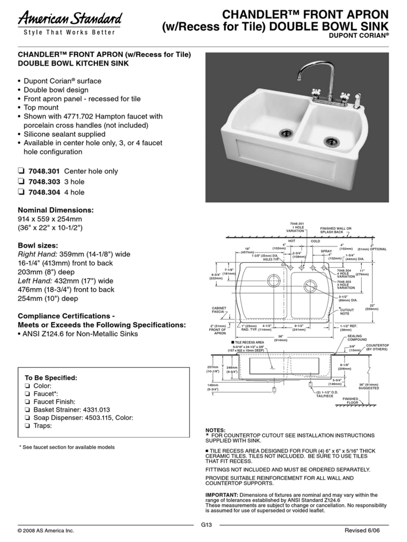 American Standard Chandler Front Apron (w/Recess for Tile) Double Bowl Sink... User manual American Standard Chandler Front Apron (w/Recess for Tile) Double Bowl Sink... User manual