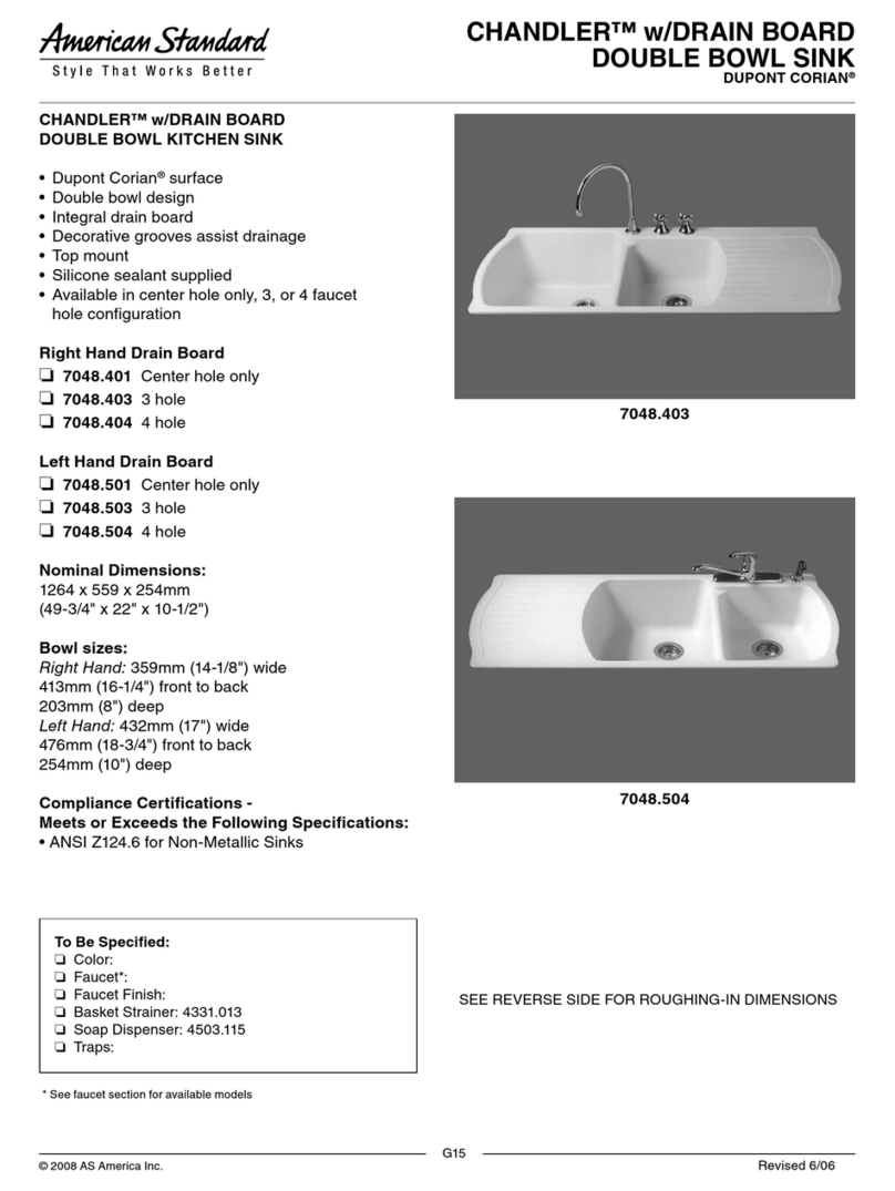 American Standard Chandler w/Drainboard Double Bowl Sink... Specification sheet American Standard Chandler w/Drainboard Double Bowl Sink... Specification sheet