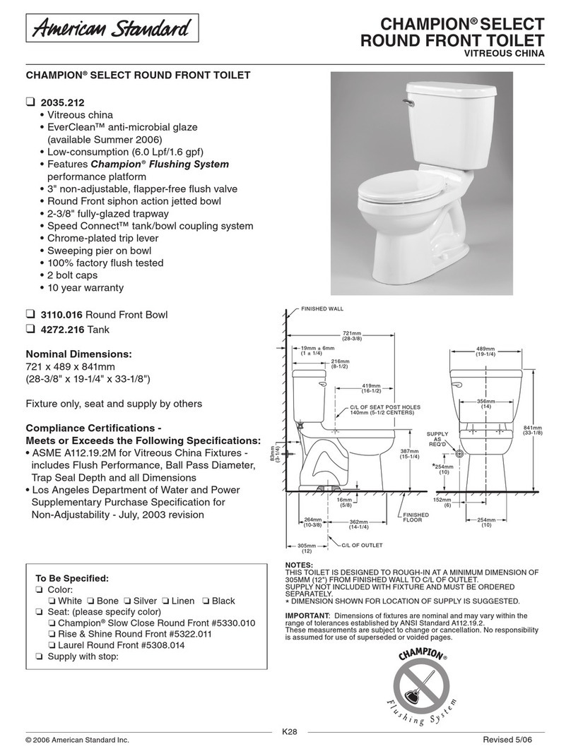 American Standard Champion Select Round Front Toilet 2035.212 Specification sheet American Standard Champion Select Round Front Toilet 2035.212 Specification sheet