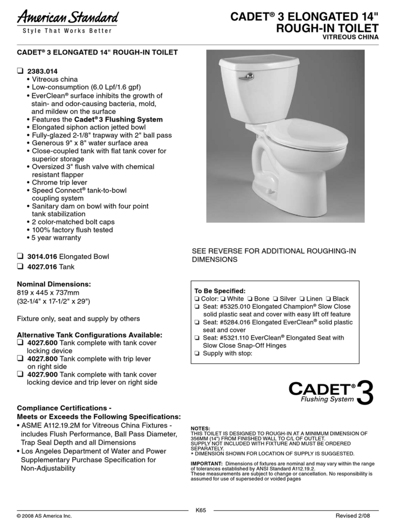American Standard Cadet 3 Elongated 2383.014 Specifications American Standard Cadet 3 Elongated 2383.014 Specifications