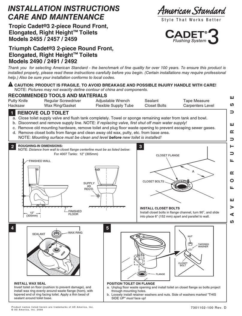 American Standard Cadet 3 Elongated Toilet 2455 installation instructions