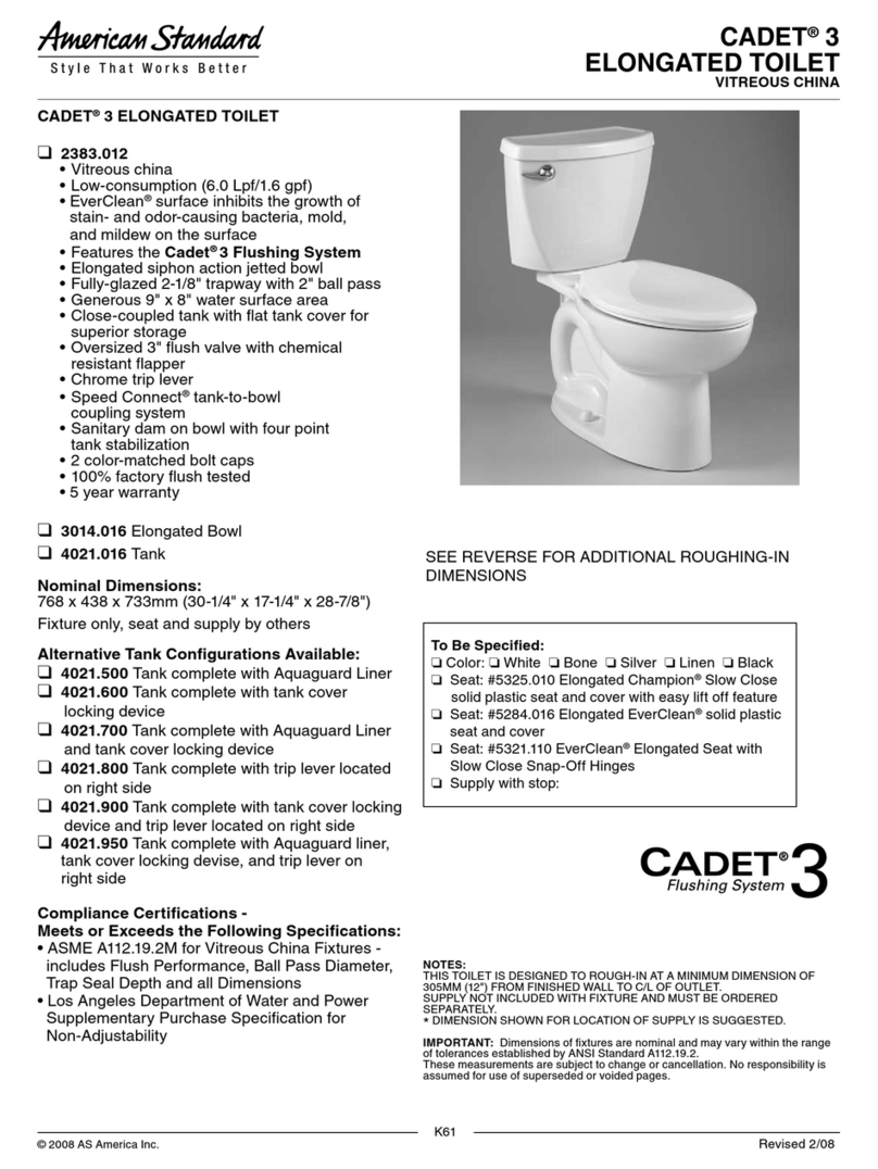 American Standard Cadet 3 Elongated Toilet 2383.012 Specifications