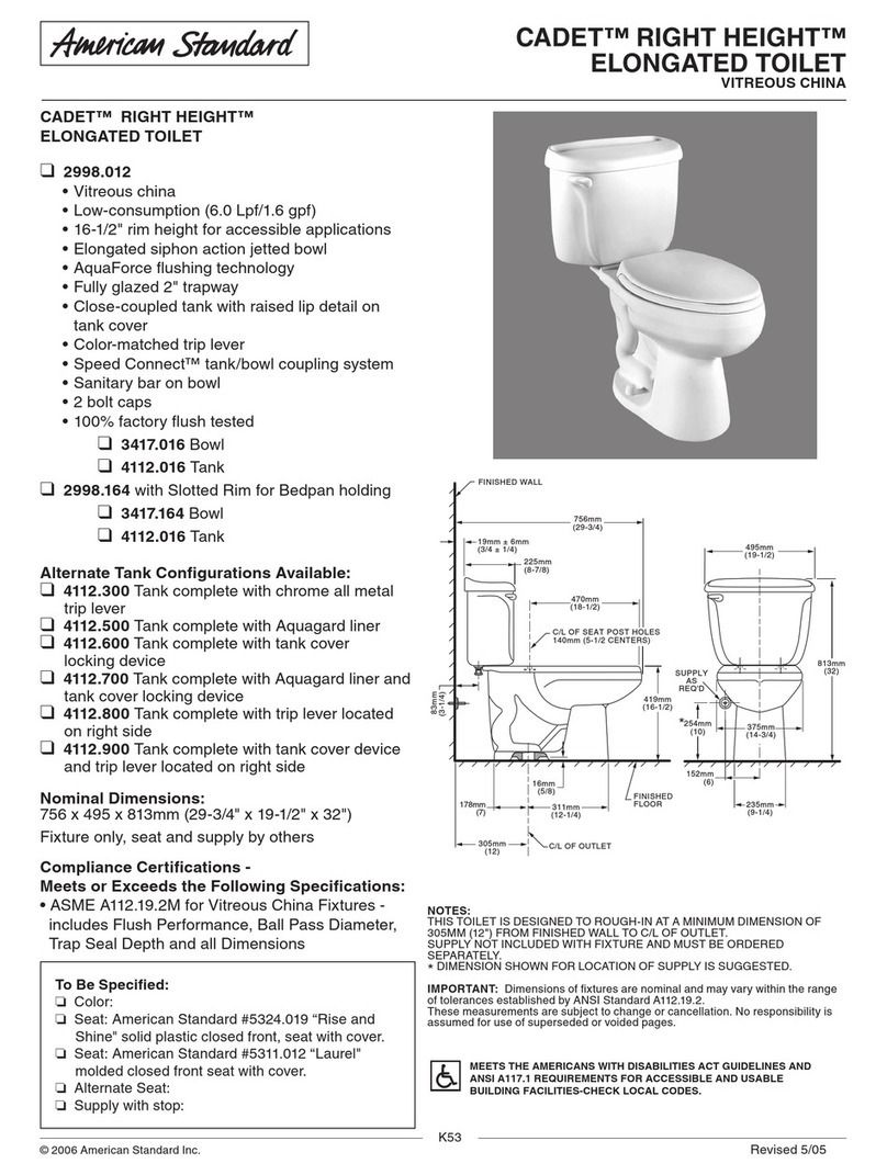 American Standard Cadet 2998.012 Specifications