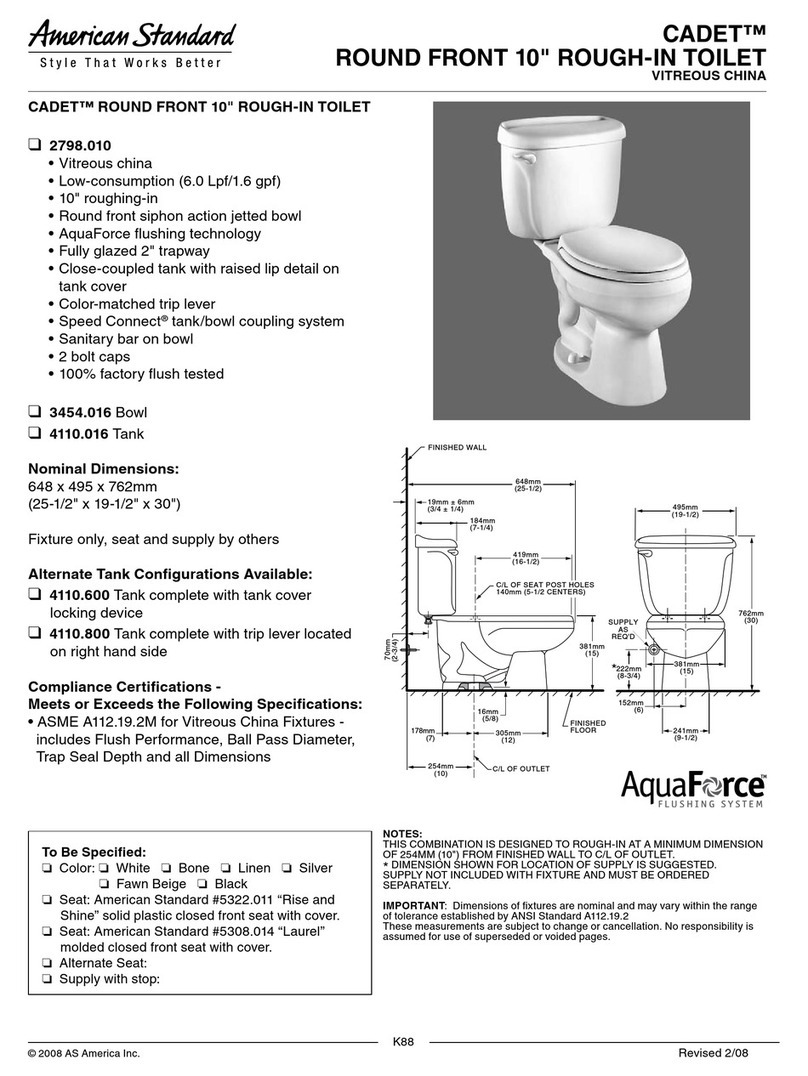 American Standard Cadet 2798.010 Specification sheet