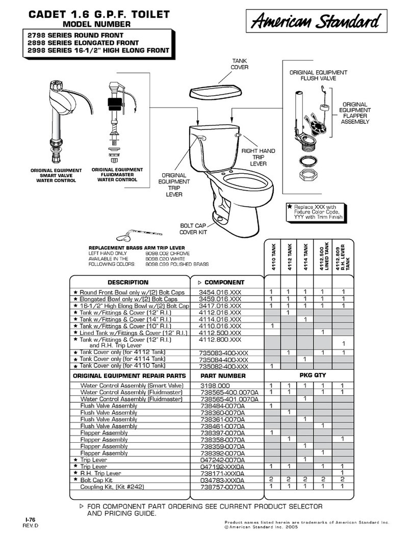 American Standard Cadet 2798 Series parts list
