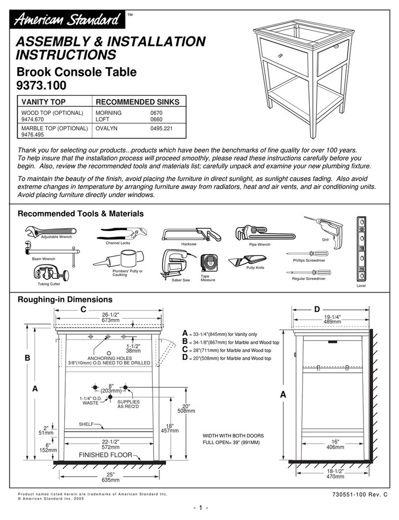 American Standard Brook Console Table 9373.100 Assembly/installation instructions American Standard Brook Console Table 9373.100 Assembly/installation instructions