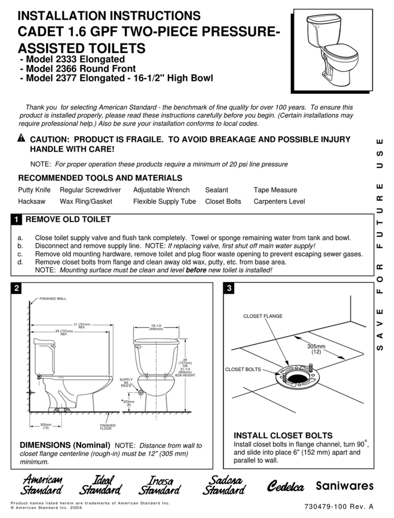 American Standard Cadet 1.6 GPF Two-Piece Pressure Assisted Toilets... installation instructions American Standard Cadet 1.6 GPF Two-Piece Pressure Assisted Toilets... installation instructions