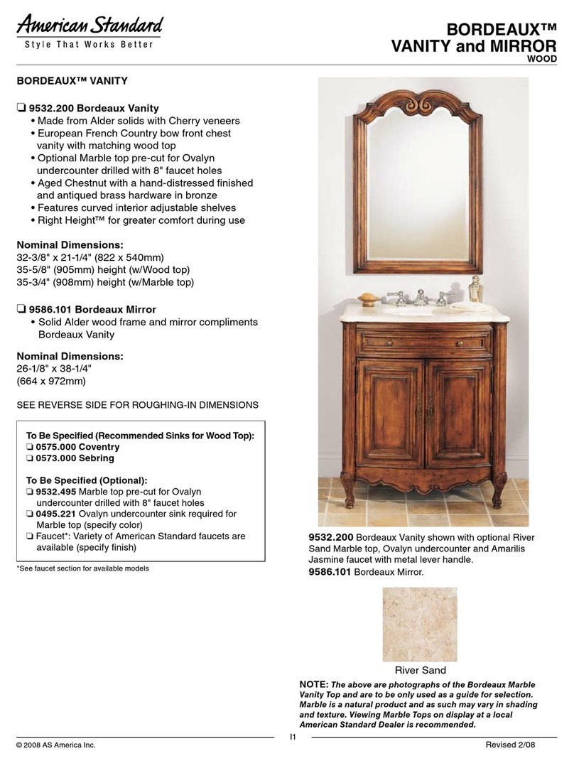 American Standard Bordeaux Vanity and Mirror 9586.101 Specifications American Standard Bordeaux Vanity and Mirror 9586.101 Specifications