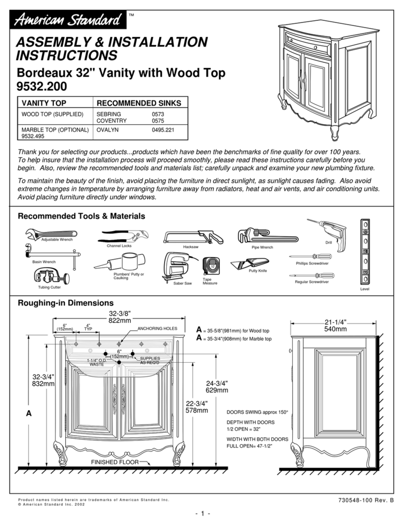 American Standard Bordeaux Vanity and Mirror 9532.200 Assembly/installation instructions