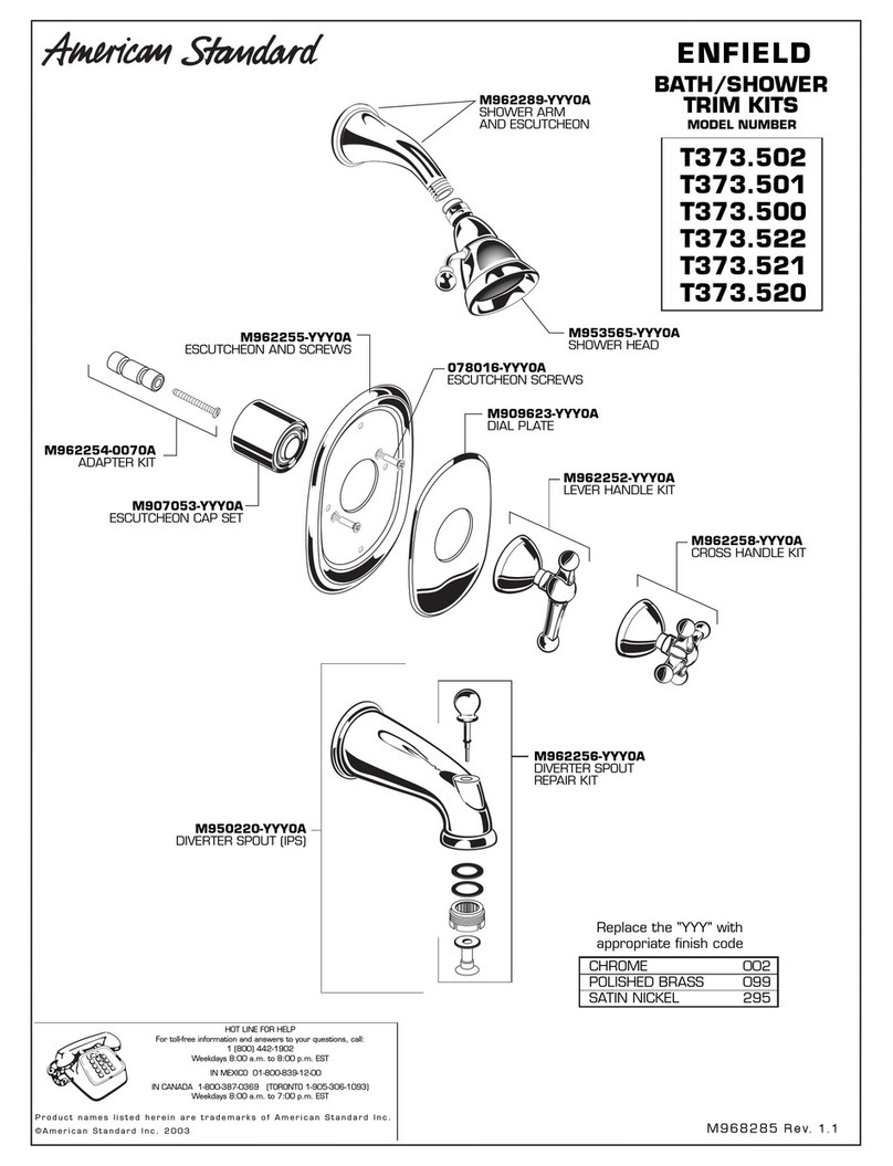 American Standard Bath/Shower Trim Kits T373.502 User manual