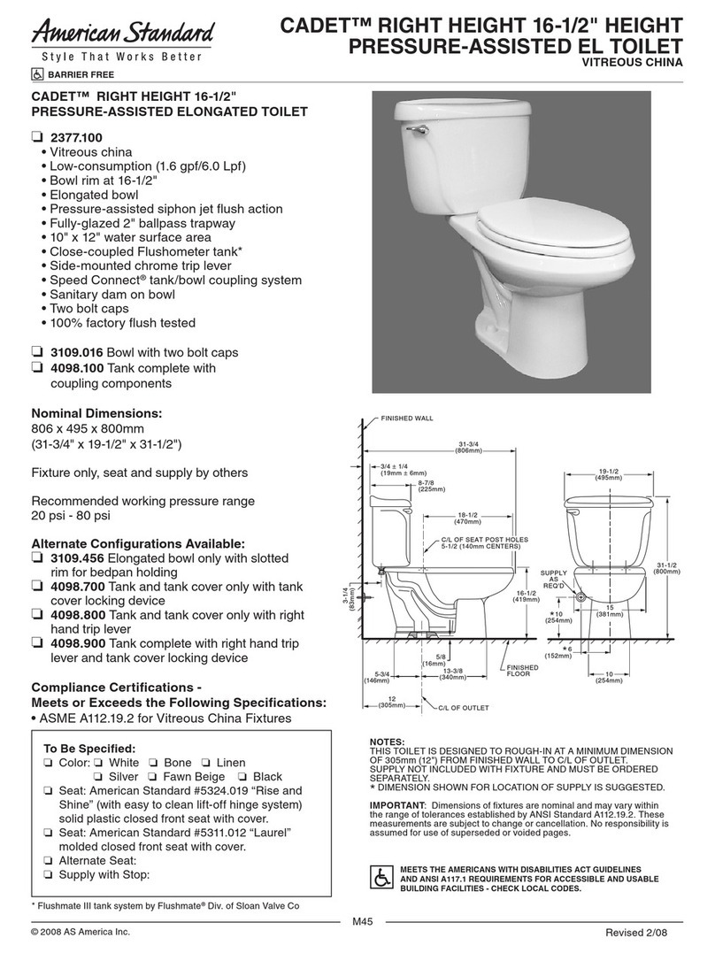 American Standard Cadet RIght Height 16-1/2" Height Pressure-Assisted EL Toilet... Features & dimensions