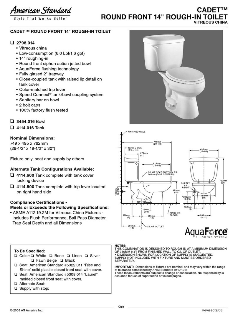 American Standard Cadet Round Front 14" Rough-In Toilet... Features & dimensions