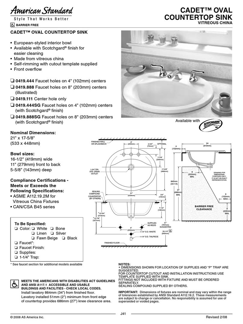 American Standard Cadet Oval 0419.111 Operating and safety instructions