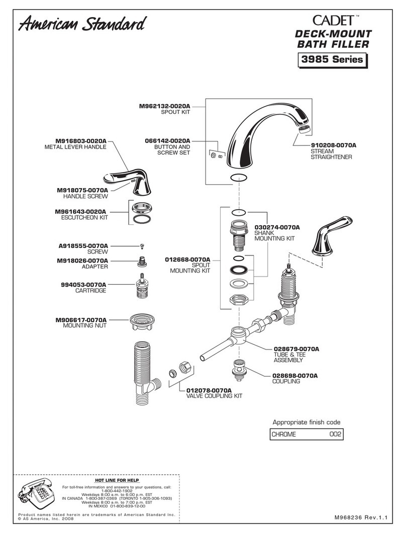 American Standard Cadet Deck-Mount Tub Filler 3985 parts list