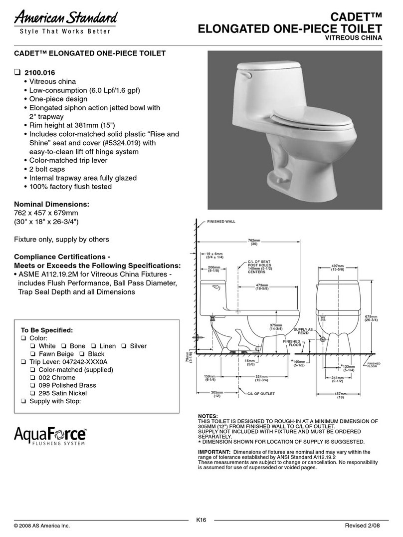 American Standard Cadet Elongated One-Piece Toilet 2100.016 User manual
