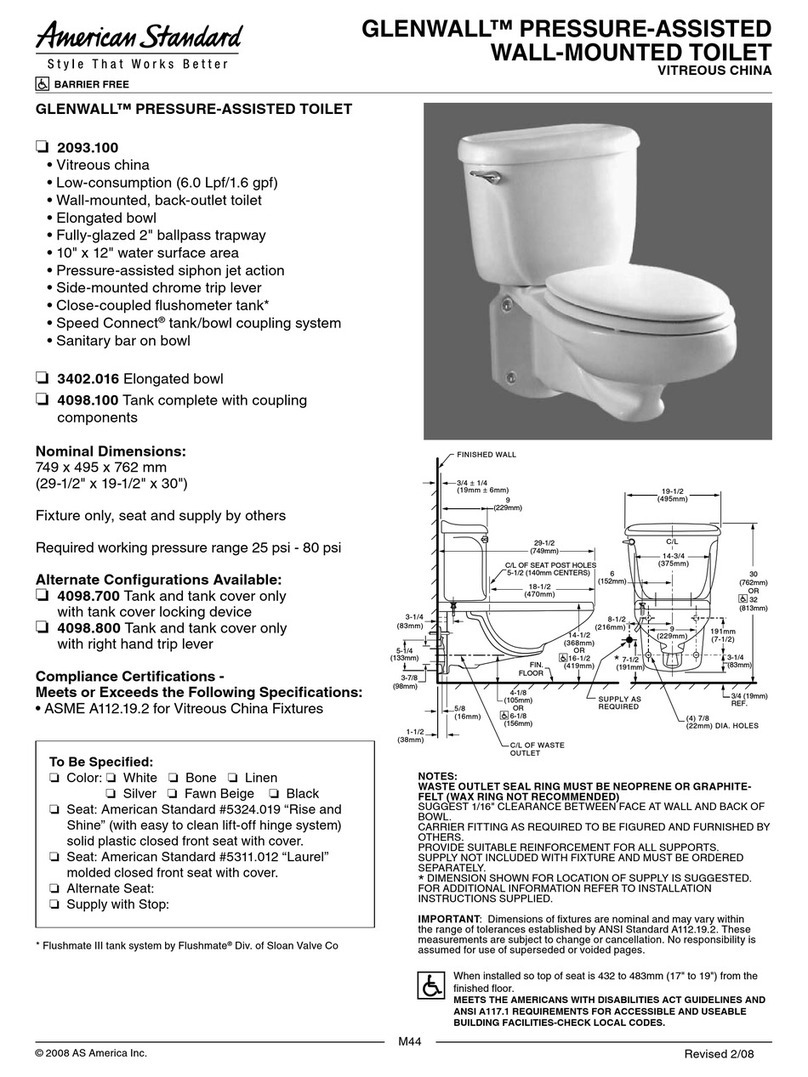 American Standard Cadet 4098.100 Features & dimensions
