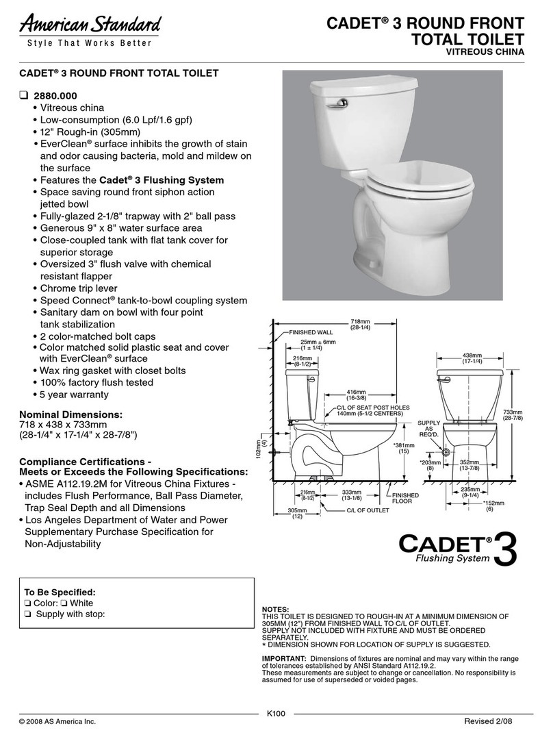 American Standard Cadet 3 Round Front Total Toilet 2880.000 Features & dimensions