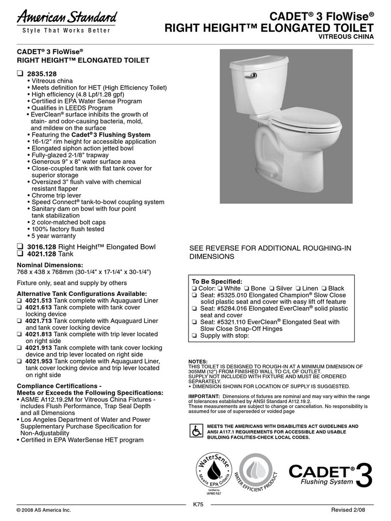American Standard Cadet 3 FloWise Right Height Elongated Toilet... User manual American Standard Cadet 3 FloWise Right Height Elongated Toilet... User manual