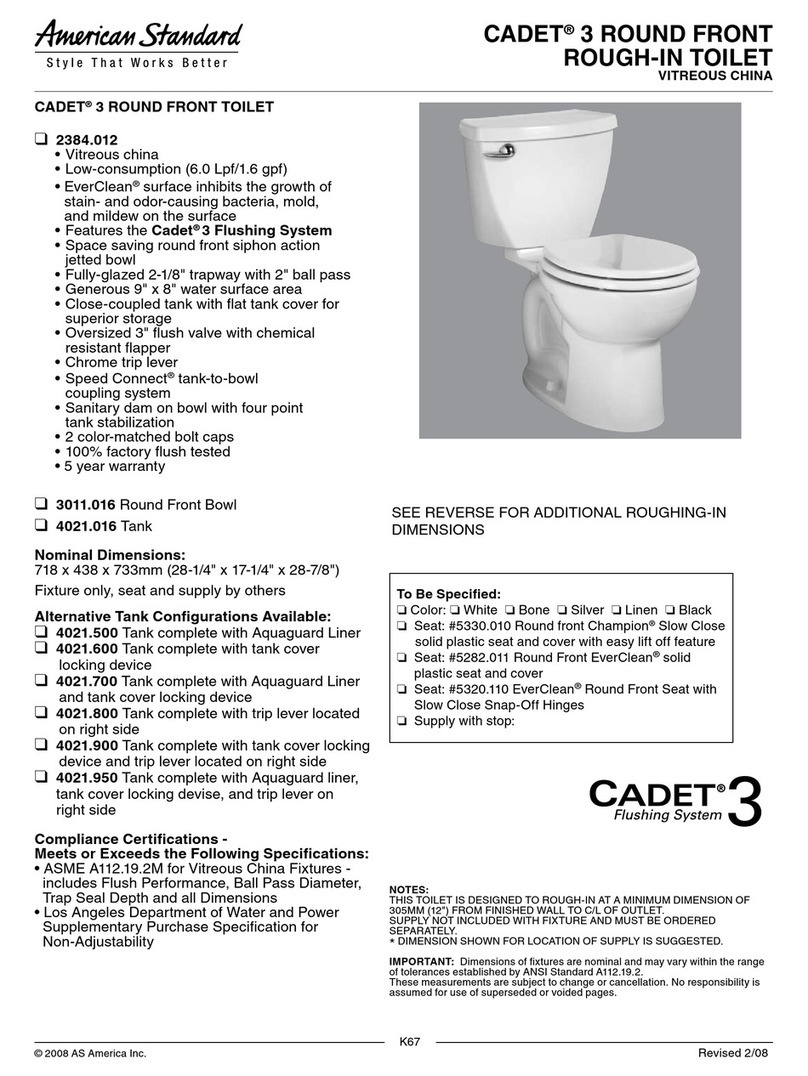 American Standard Cadet 3 Round Front Rough-In Toilet 2384.012 Operating and safety instructions American Standard Cadet 3 Round Front Rough-In Toilet 2384.012 Operating and safety instructions