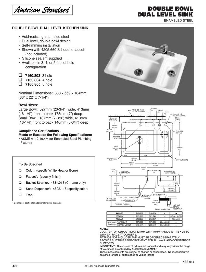 American Standard Double Bowl 7160.803 Specification sheet