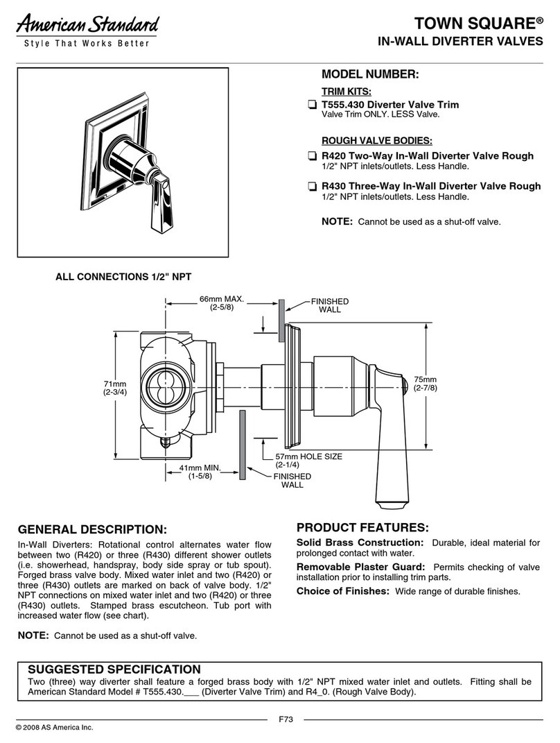 American Standard Diverter Valve Trim T555.430 Specification sheet
