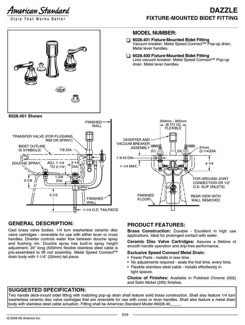 American Standard Dazzle Fixture-Mounted Bidet Fittting... Specification sheet American Standard Dazzle Fixture-Mounted Bidet Fittting... Specification sheet
