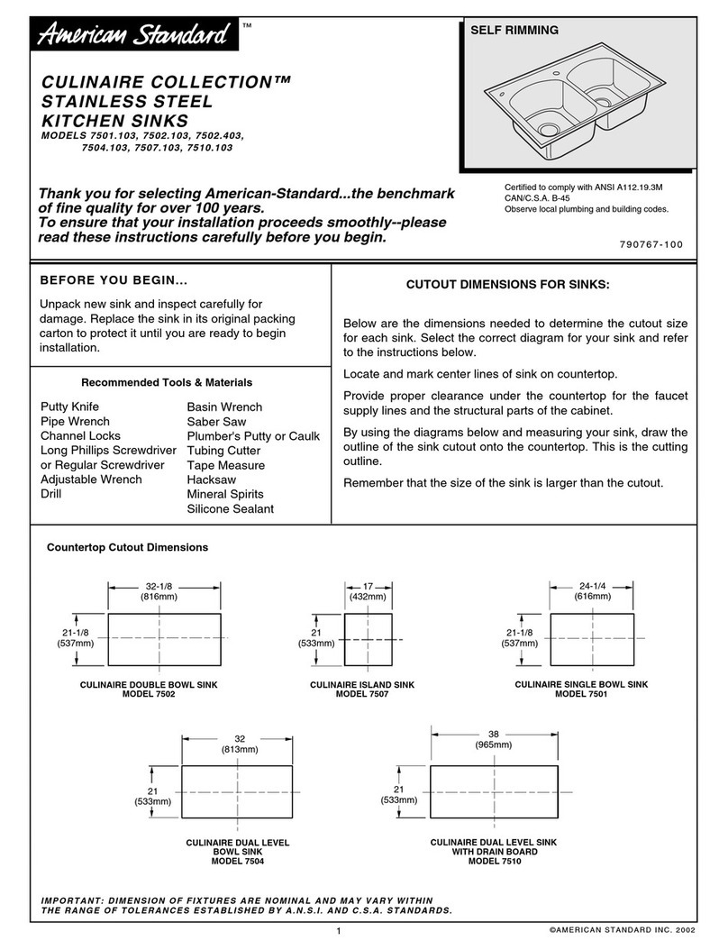 American Standard Culinaire 18" Island Bowl 7507.103 installation instructions
