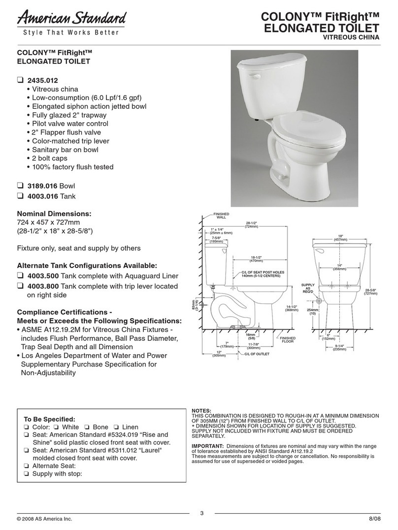 American Standard FitRight Elongated Toilet 2435.012 Specification sheet American Standard FitRight Elongated Toilet 2435.012 Specification sheet
