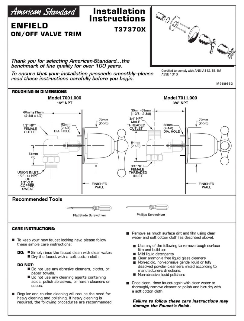 American Standard Enfield On/Off  Valve Trim M968663 installation instructions