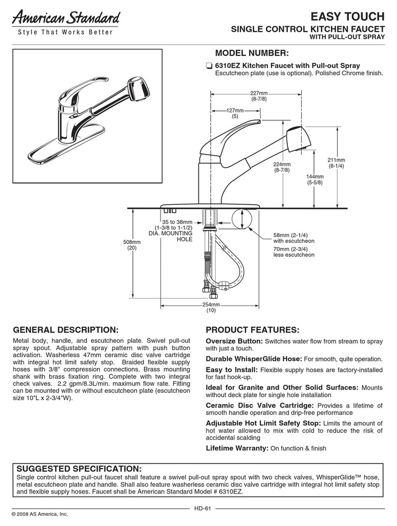 American Standard Easy Touch 6310EZ Specification sheet American Standard Easy Touch 6310EZ Specification sheet