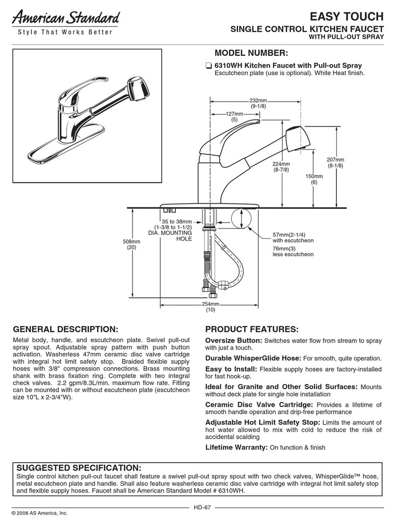 American Standard Easy Touch Single Control Kitchen Faucet... Specification sheet