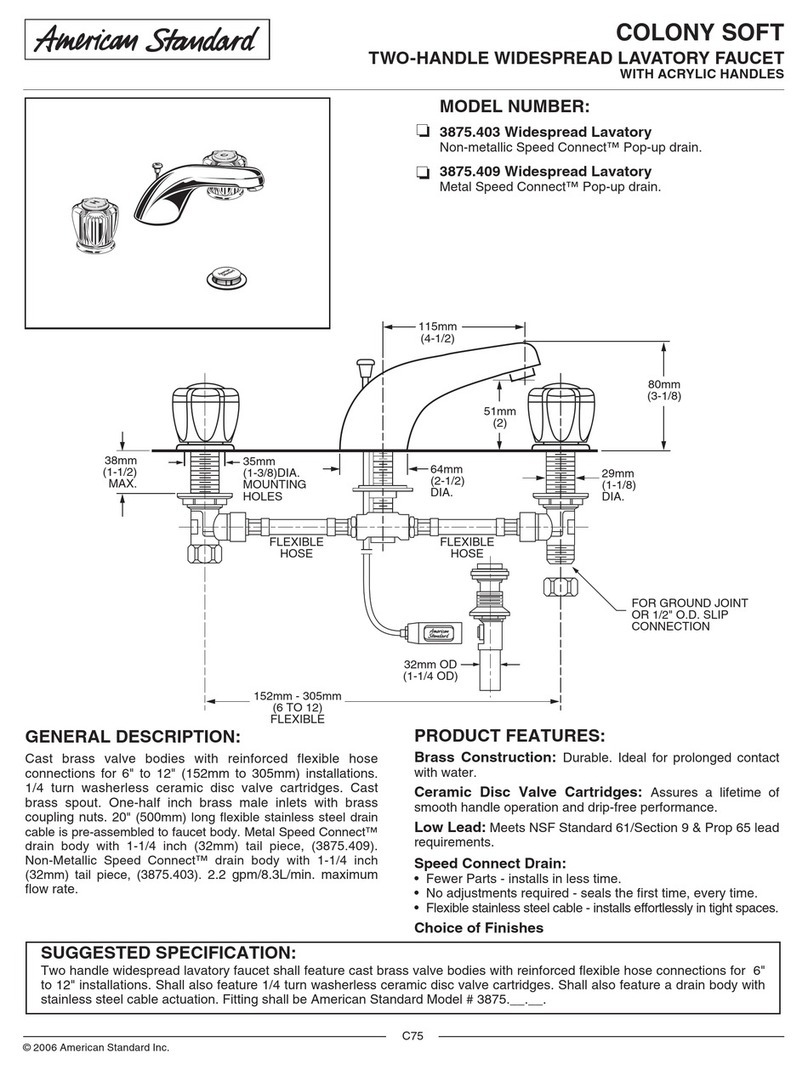 American Standard Colony Soft 3875.409 Specification sheet American Standard Colony Soft 3875.409 Specification sheet