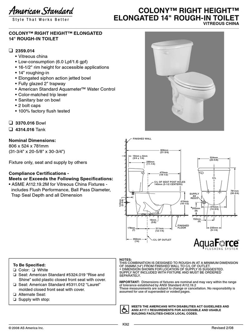 American Standard Colony Right Height Elongated 14" Rough-In Toilet... Specification sheet