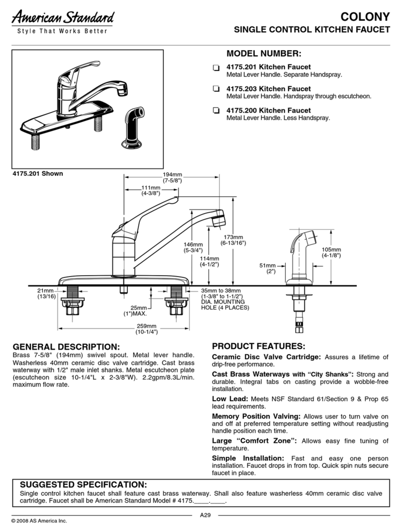 American Standard Colony Single Control Kitchen Faucet... Specification sheet American Standard Colony Single Control Kitchen Faucet... Specification sheet