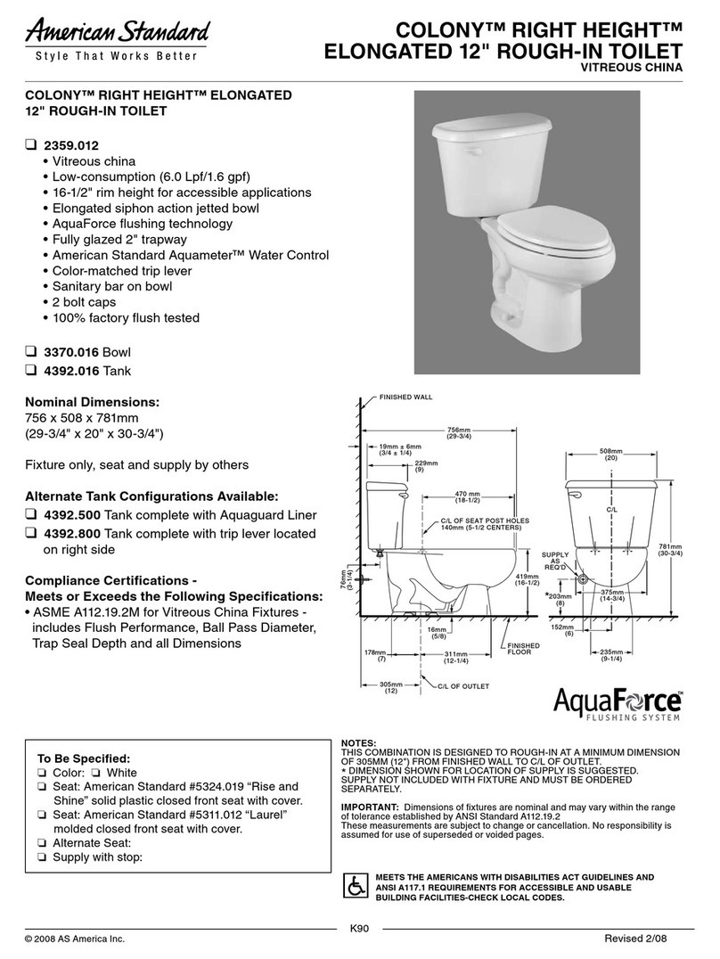 American Standard Colony Right Height Elongated 12" Rough-In Toilet... Specification sheet